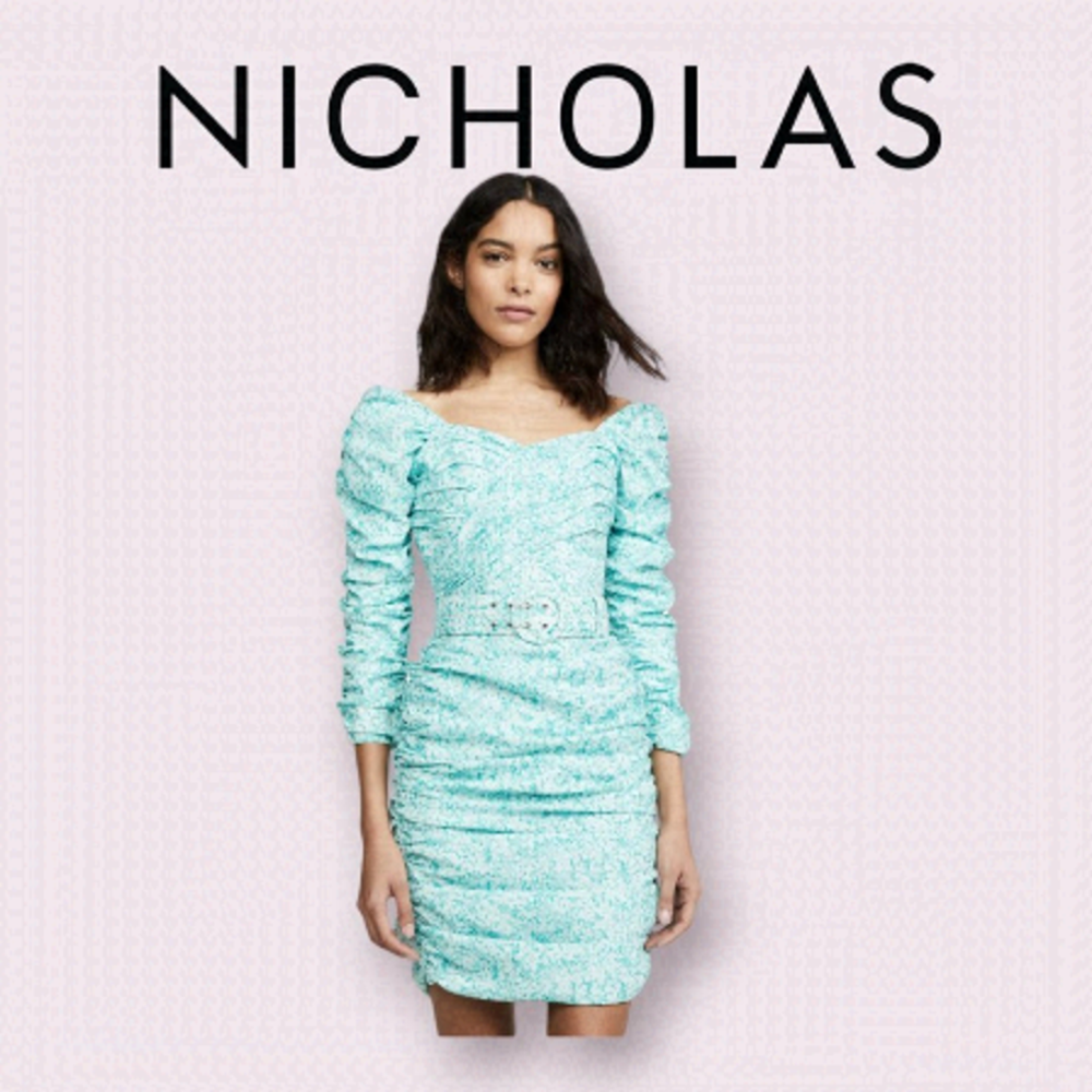 NICHOLAS Crossover Gathered Dress - Aqua Shadow Multi ~ size 2